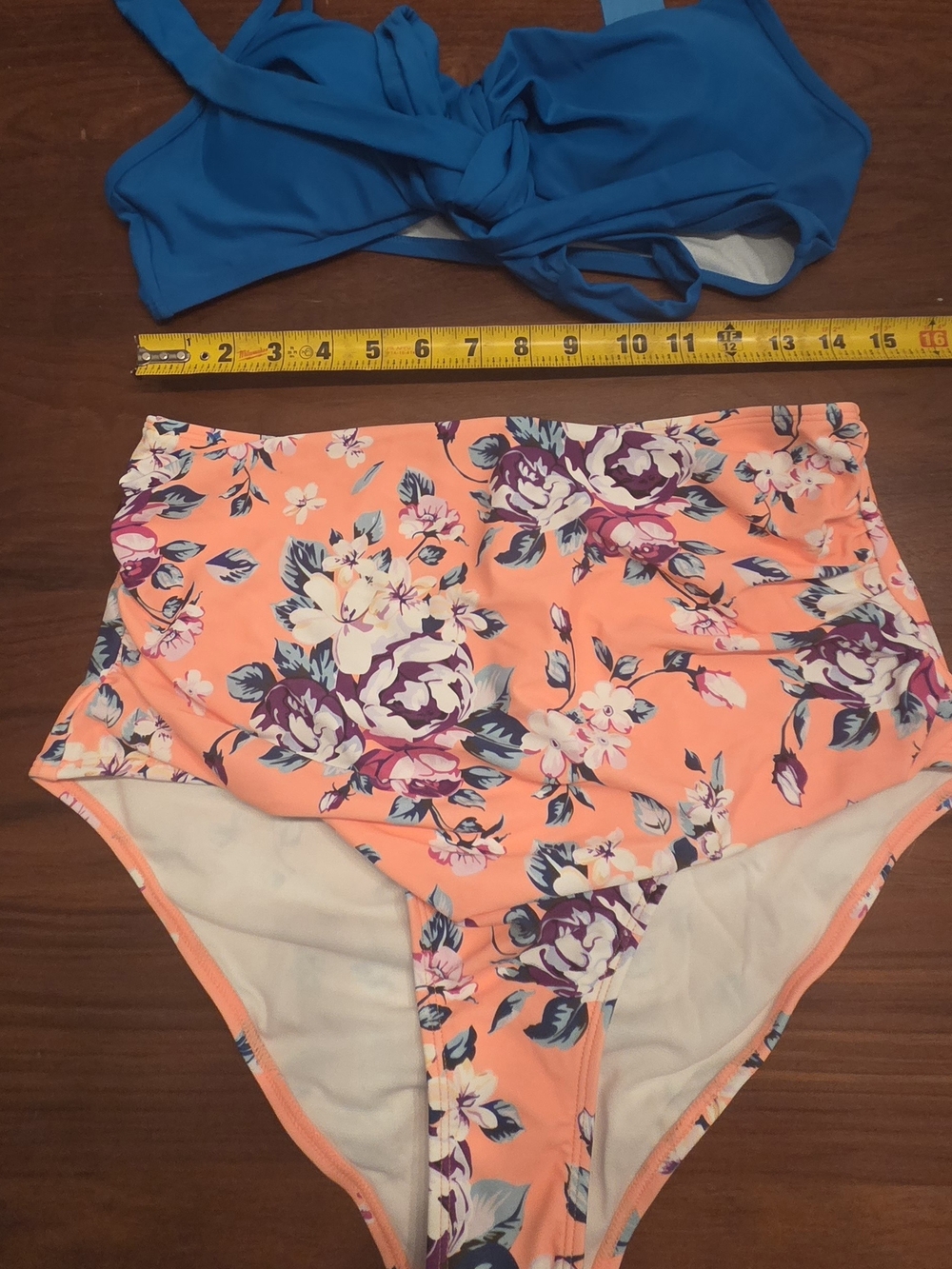 Cupshe Blue Twist Bikini Top & Peach Floral High-Waist Bottoms